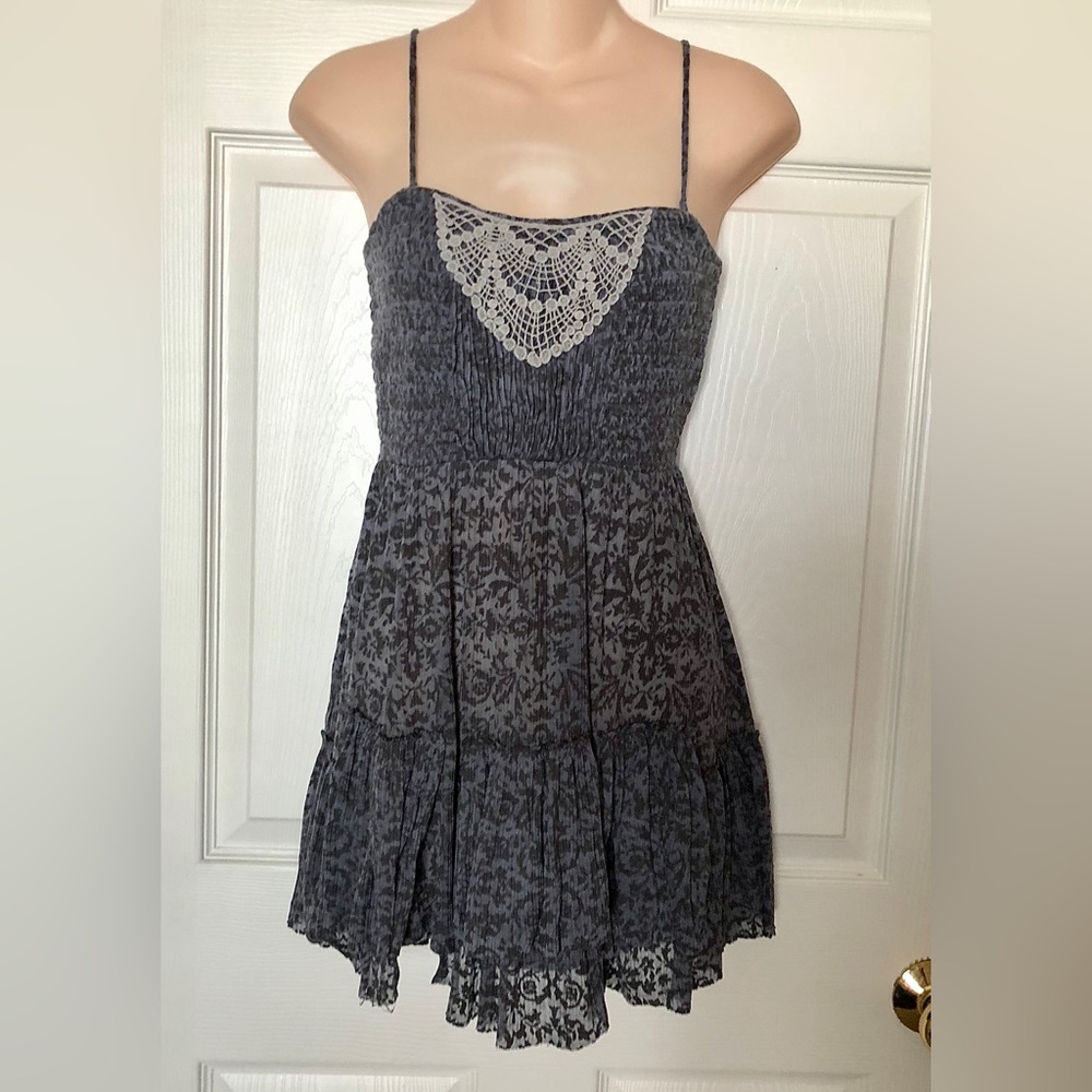 Free People Mini Dress Gray Lace Floral Small